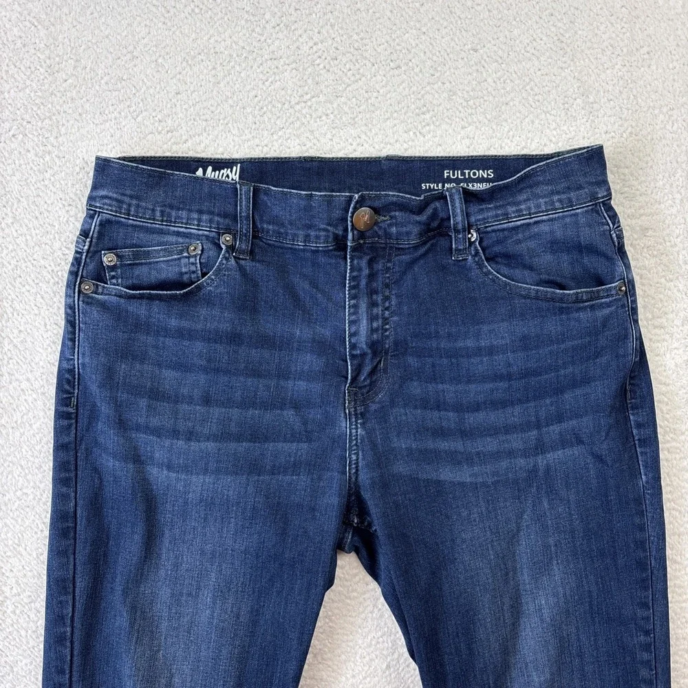 MUGSY Mens 'Fultons' Jeans Size 34/34 Blue Dark Wash Stretch Denim Classic Fit